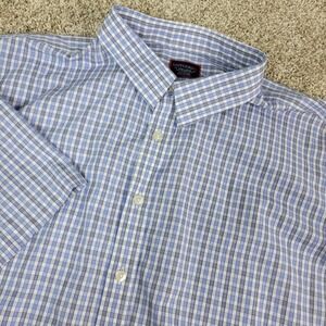 Untuckit Wrinkle Free Mens 3XLT Blue White Plaid Check Button Up Short Sleeve